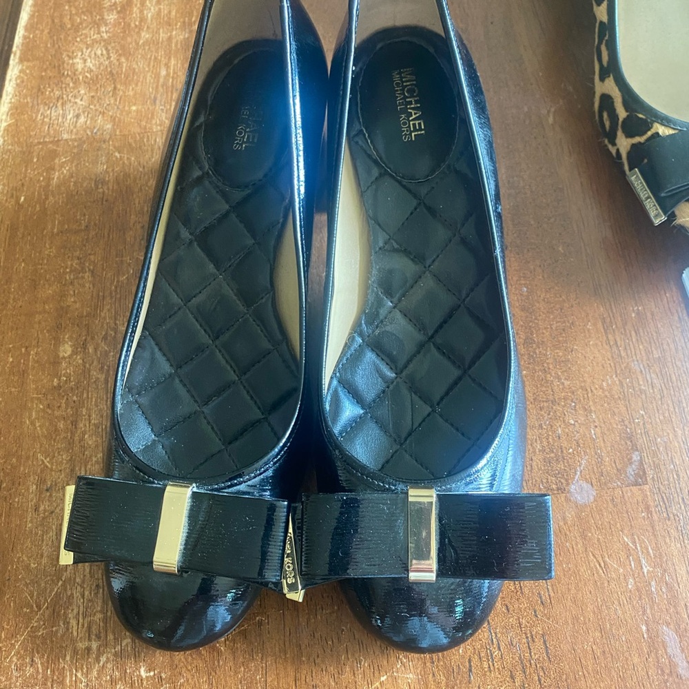 Michael Kors Black Patent Bow Chunky Heels